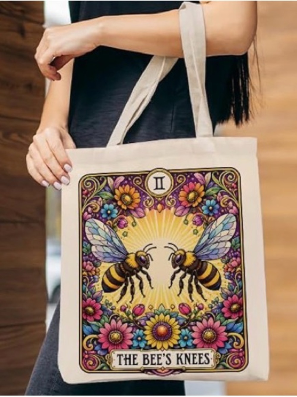 “Bees Knees” funny Tarot style tote bag